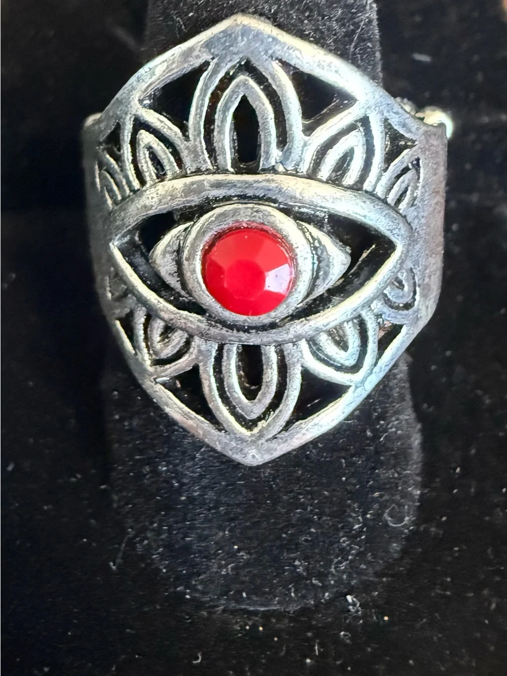 paparazzi Antique Silver Eye Ring with Red Gem